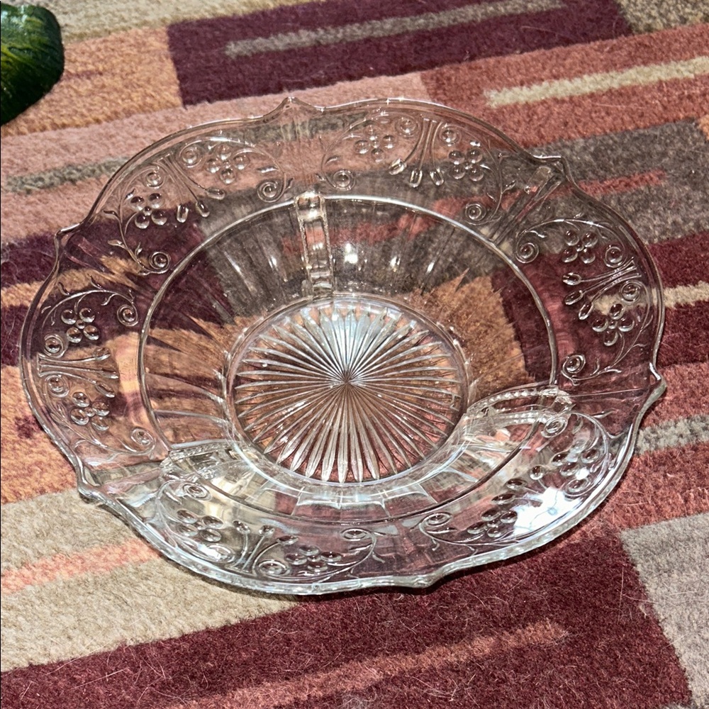 Vintage 10 1/2" Clear Glass Footed Fruit Bowl